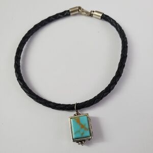Sterling Silver 925 Turquoise Pendant Leather Bracelet